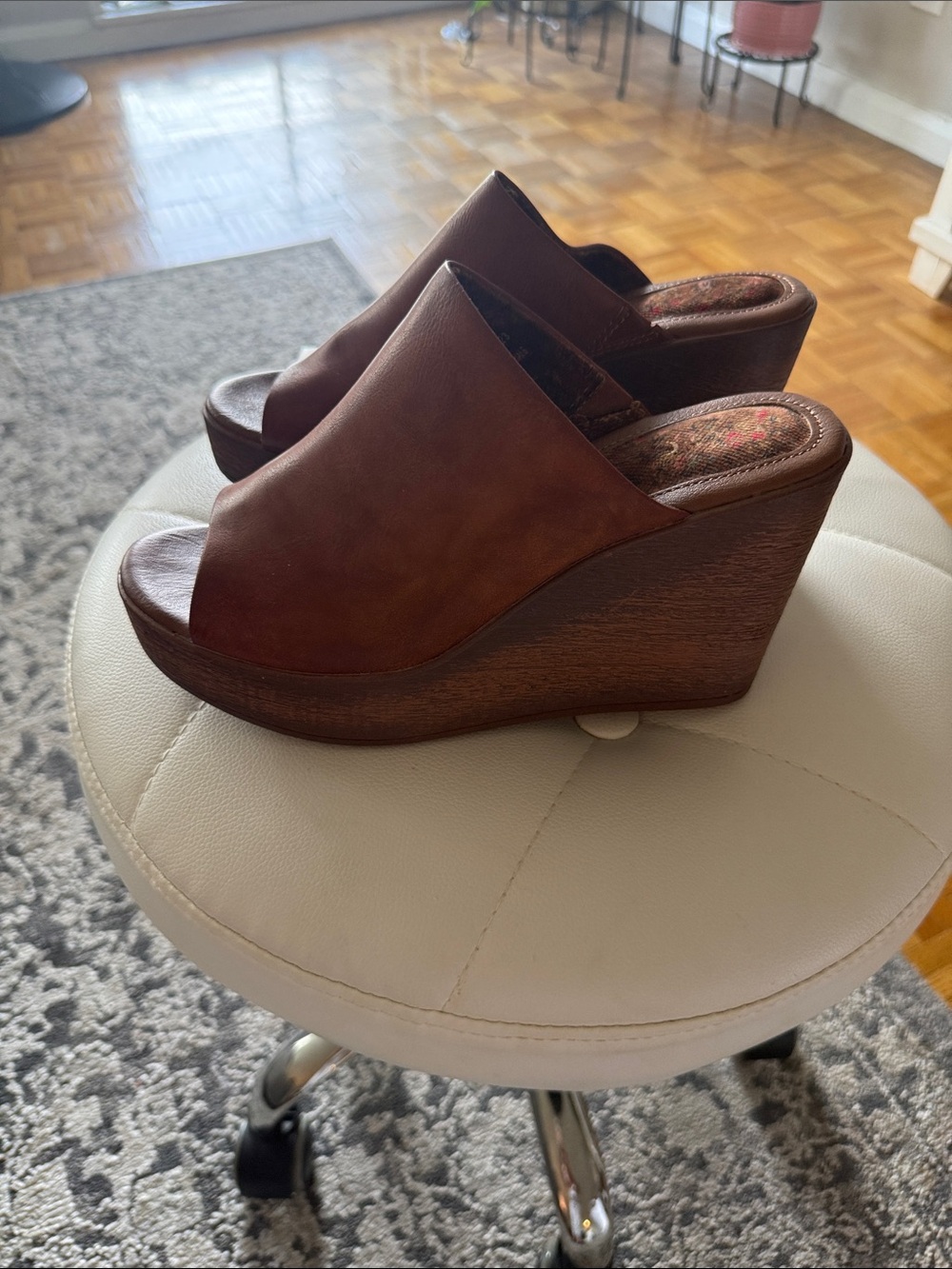 boc Brown Leather Wedge Slide Mules